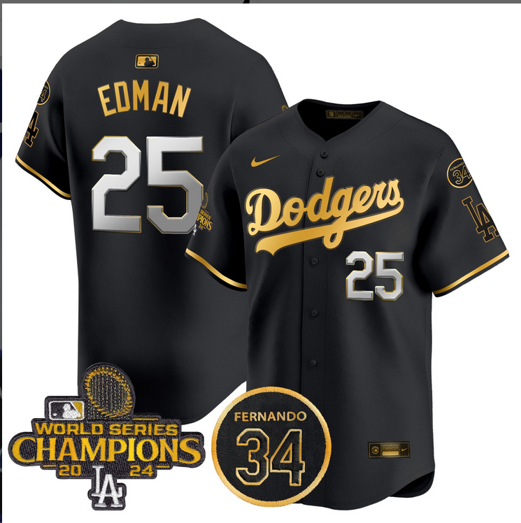 Men MLB Los Angeles Dodgers 25 Edman black 2024 World Series Champions Patch Limited Jersey style 4